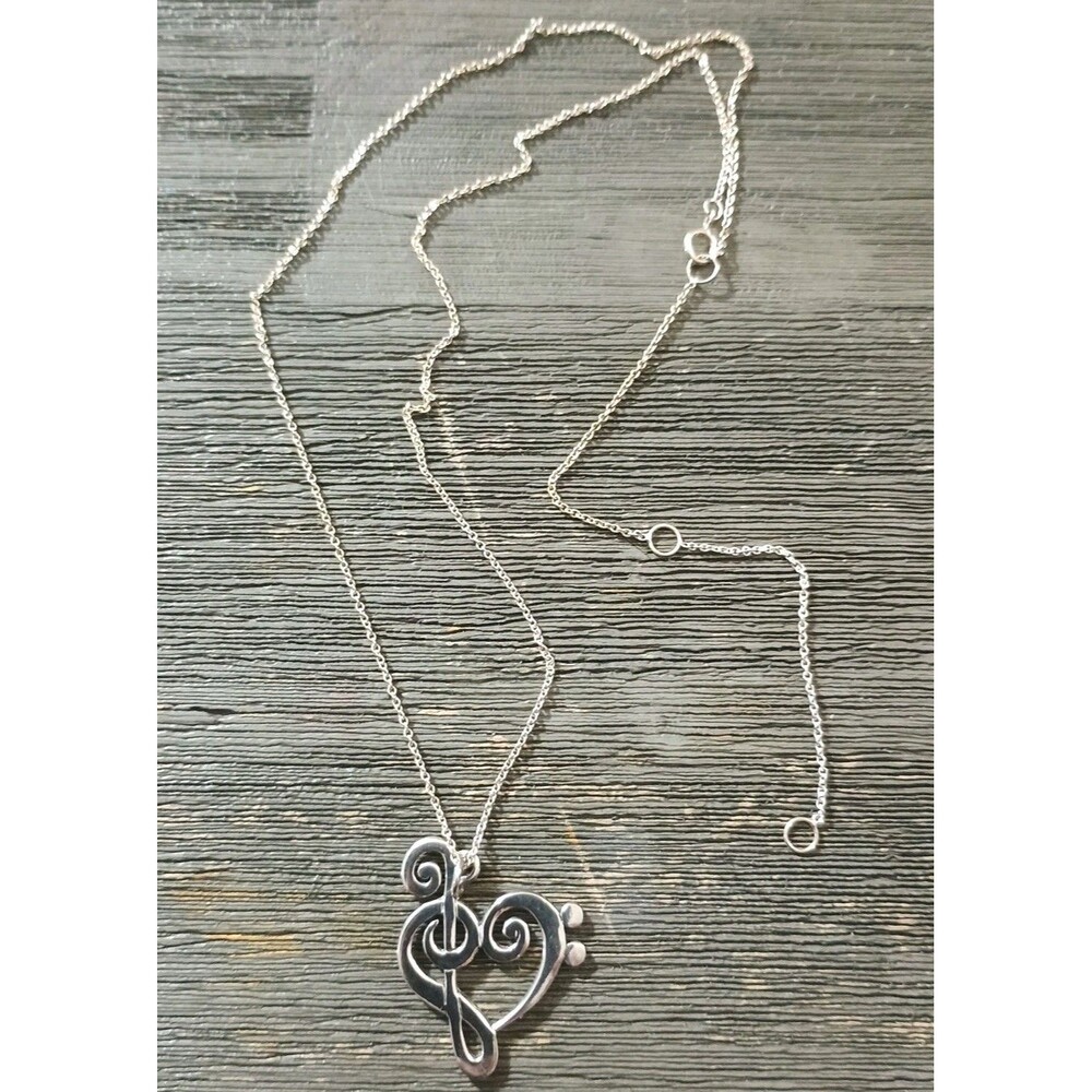 Treble Bass Clef Heart Sterling Silver Adjustable Necklace Music Love